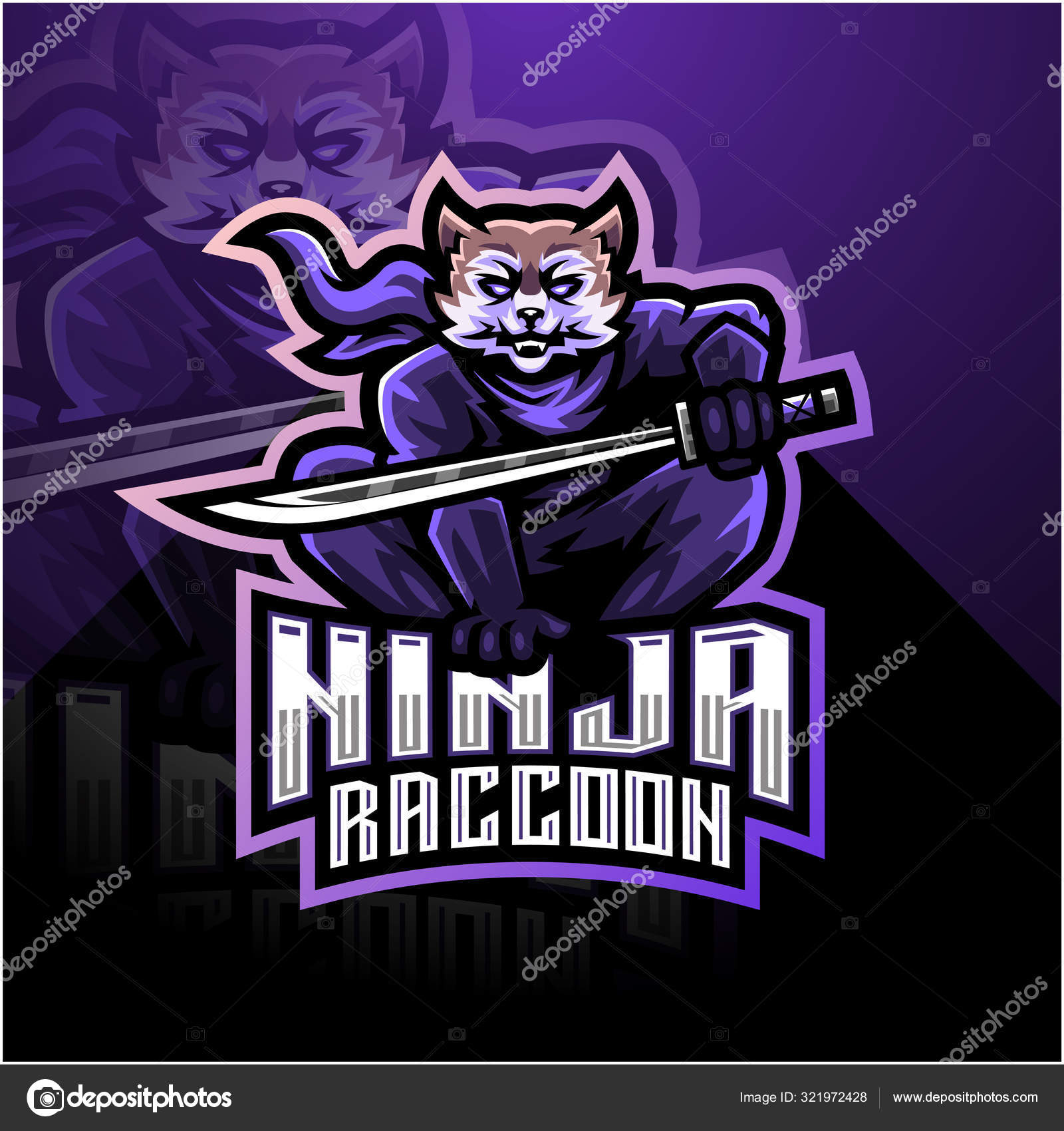 Mascote do logotipo ninja preto e branco design do logotipo ninja esport