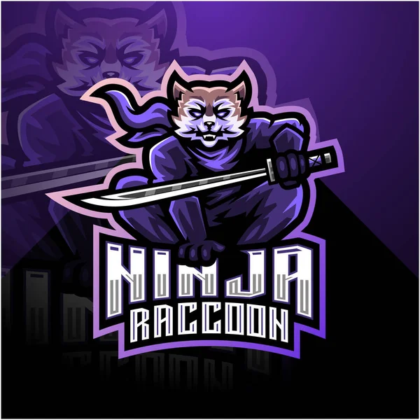 Ninja Raccoon Esport Mascot Logo Design — Stock Vector