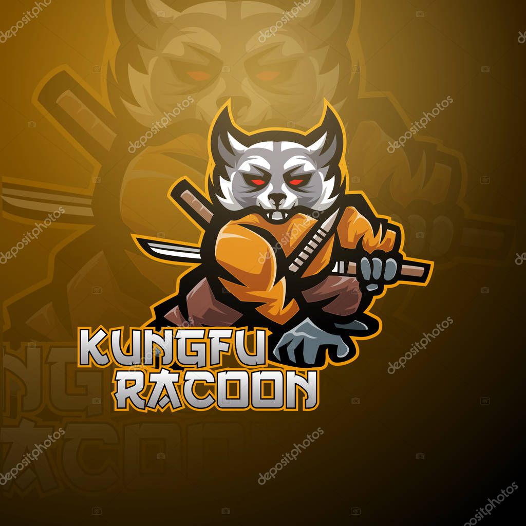 Kungfu raccoon esport mascot logo design