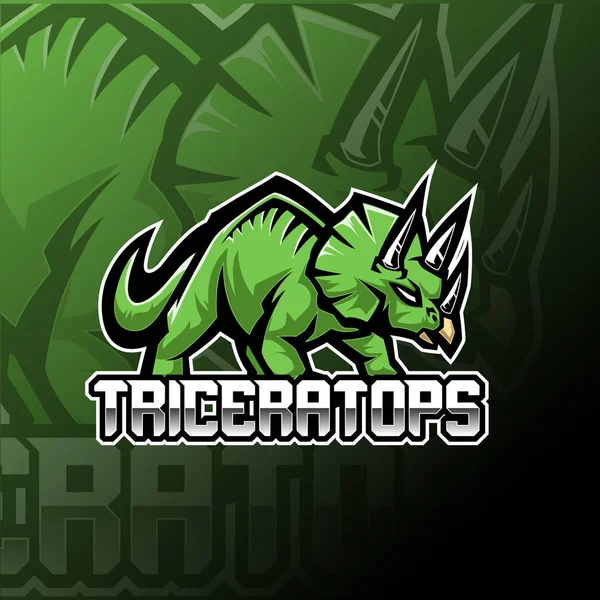 Triceratops Esport Mascotte Logo Ontwerp — Stockvector