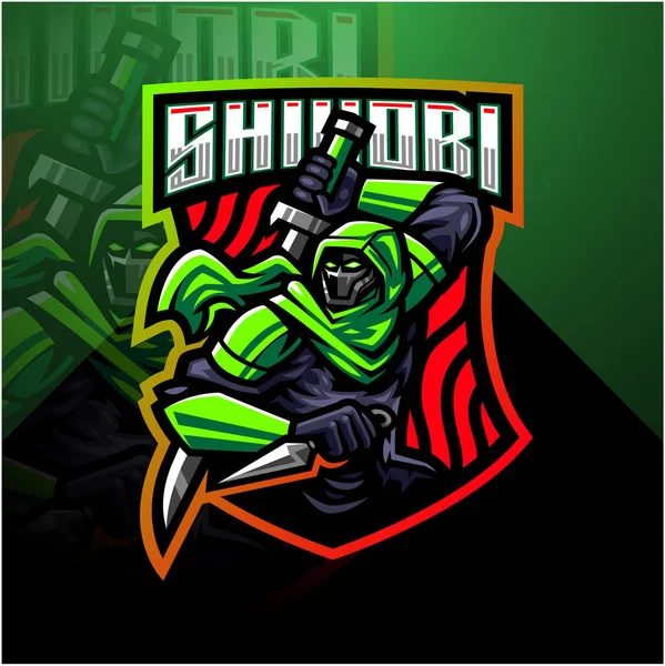 Shinobi Esport Mascotte Logo Ontwerp — Stockvector