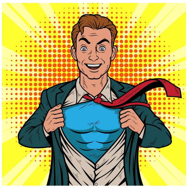 Male Businessman Superhero Pop Art Retro Vector Illustration — Stock Vector