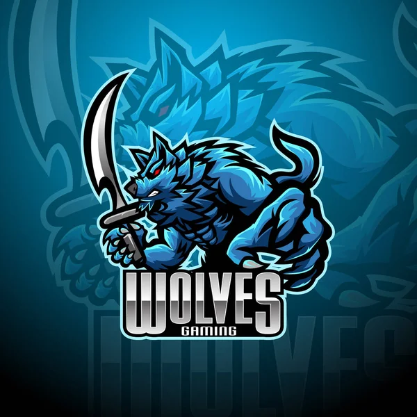 Wilder Wolf Esport Maskottchen Logo Design — Stockvektor