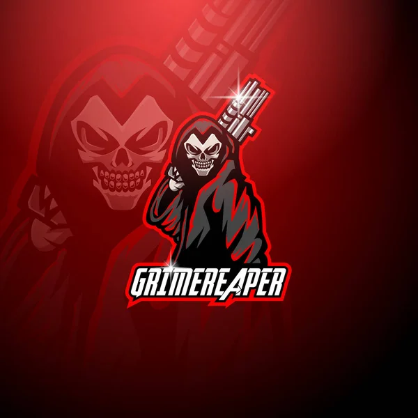 Grim Reaper Esport Mascota Logo Holding Gun — Archivo Imágenes Vectoriales