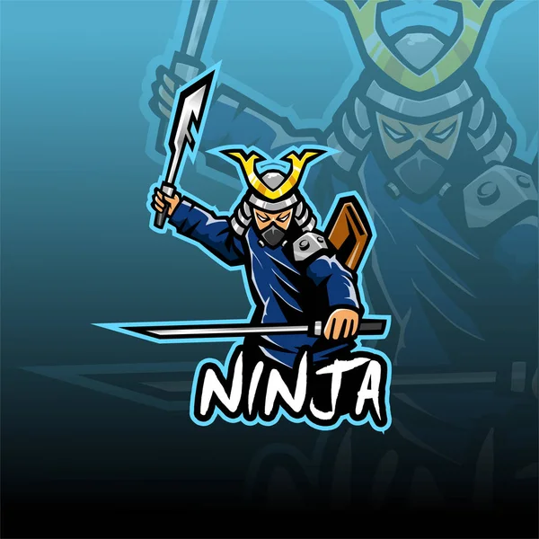 Ninja Esport Disegno Del Logo Della Mascotte — Vettoriale Stock