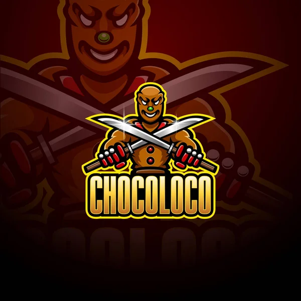 Ninja Chocolate Esport Mascota Logo Design — Archivo Imágenes Vectoriales