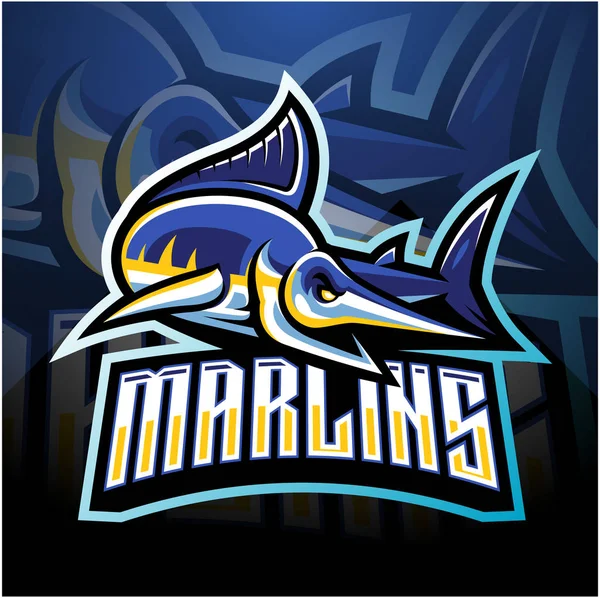 Marlin Esport Maskot Logo Design — Stockový vektor
