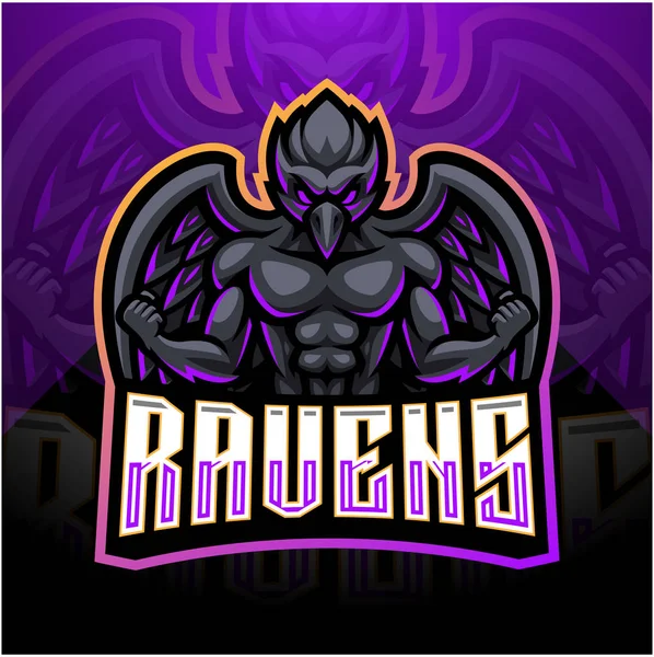 Raven Esport Mascot Logo Design — Stock Vector