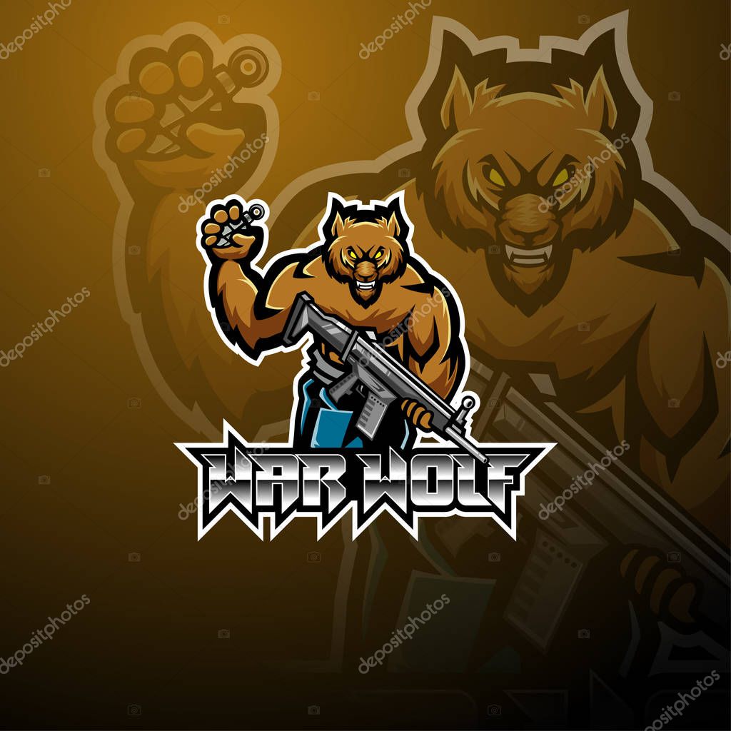 War wolf esport mascot logo design