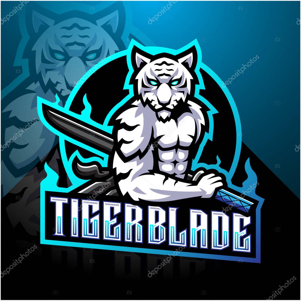 White tiger with blade esport mascot logo