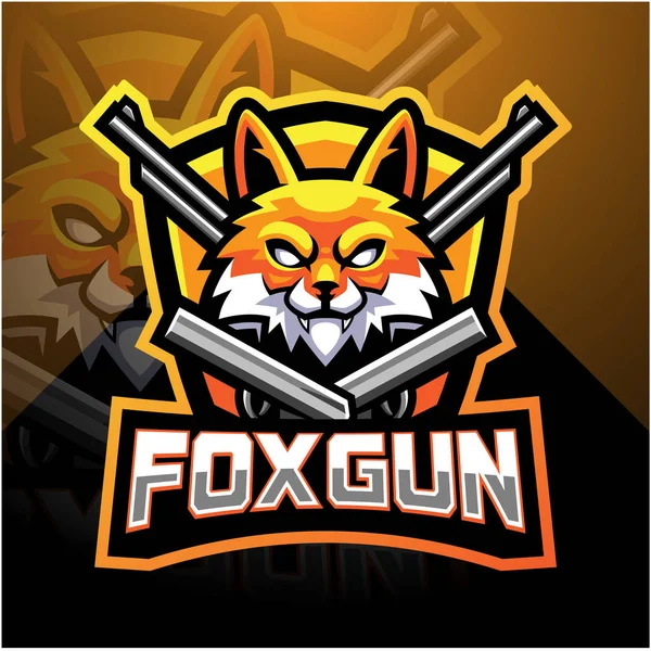 Fox Gun Esport Mascot Logo Design — 스톡 벡터