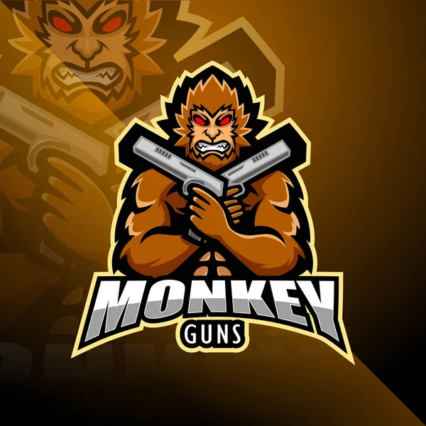 Monkey Gunner Esport Maskottchen Logo Design — Stockvektor