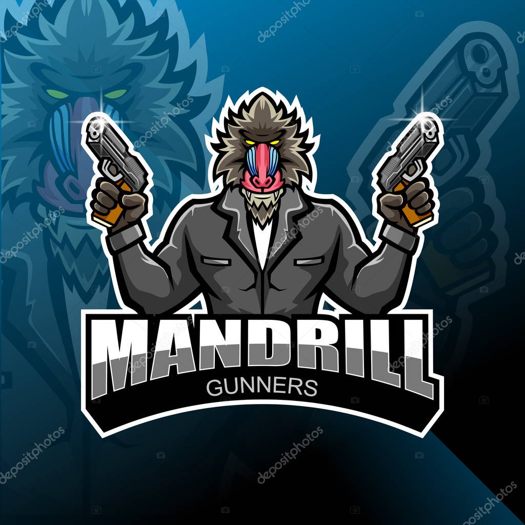 Mandrill gunner esport mascot logo design