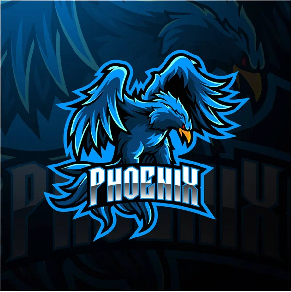 Diseño Del Logotipo Mascota Esport Phoenix Azul — Vector de stock