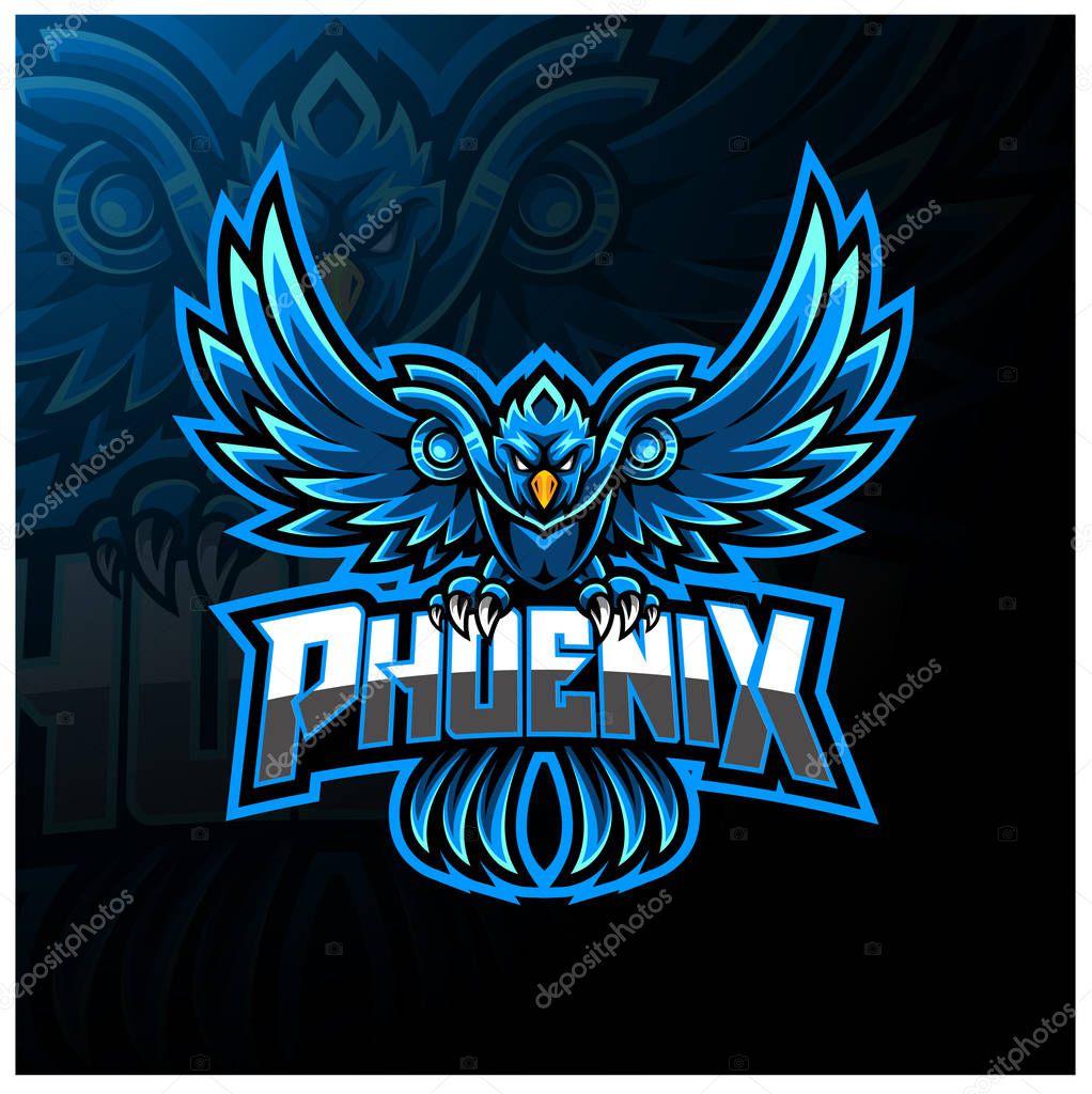 Blue phoenix esport mascot logo design