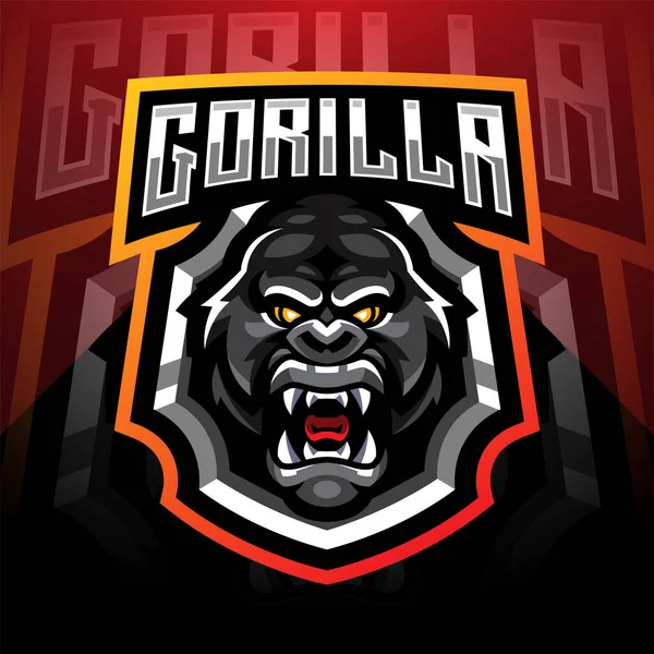 Gorila Cabeça Esport Mascote Logotipo Desain —  Vetores de Stock