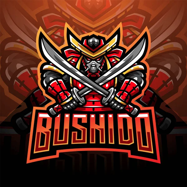 Bushido Esport Maskottchen Logo Design — Stockvektor