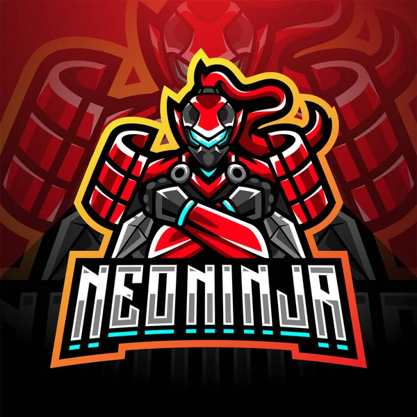 Neo Ninja Esport Maskot Logo Design — Stock vektor