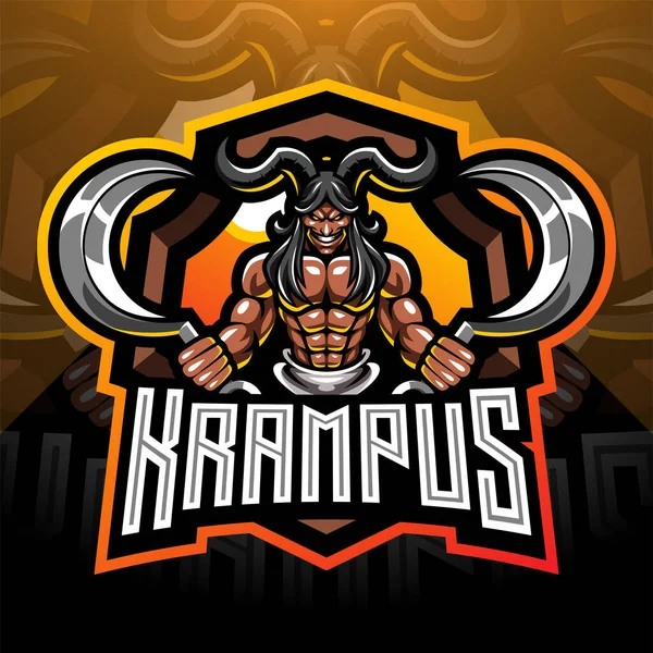 Krampus Esport Maskot Logo Design — Stockový vektor