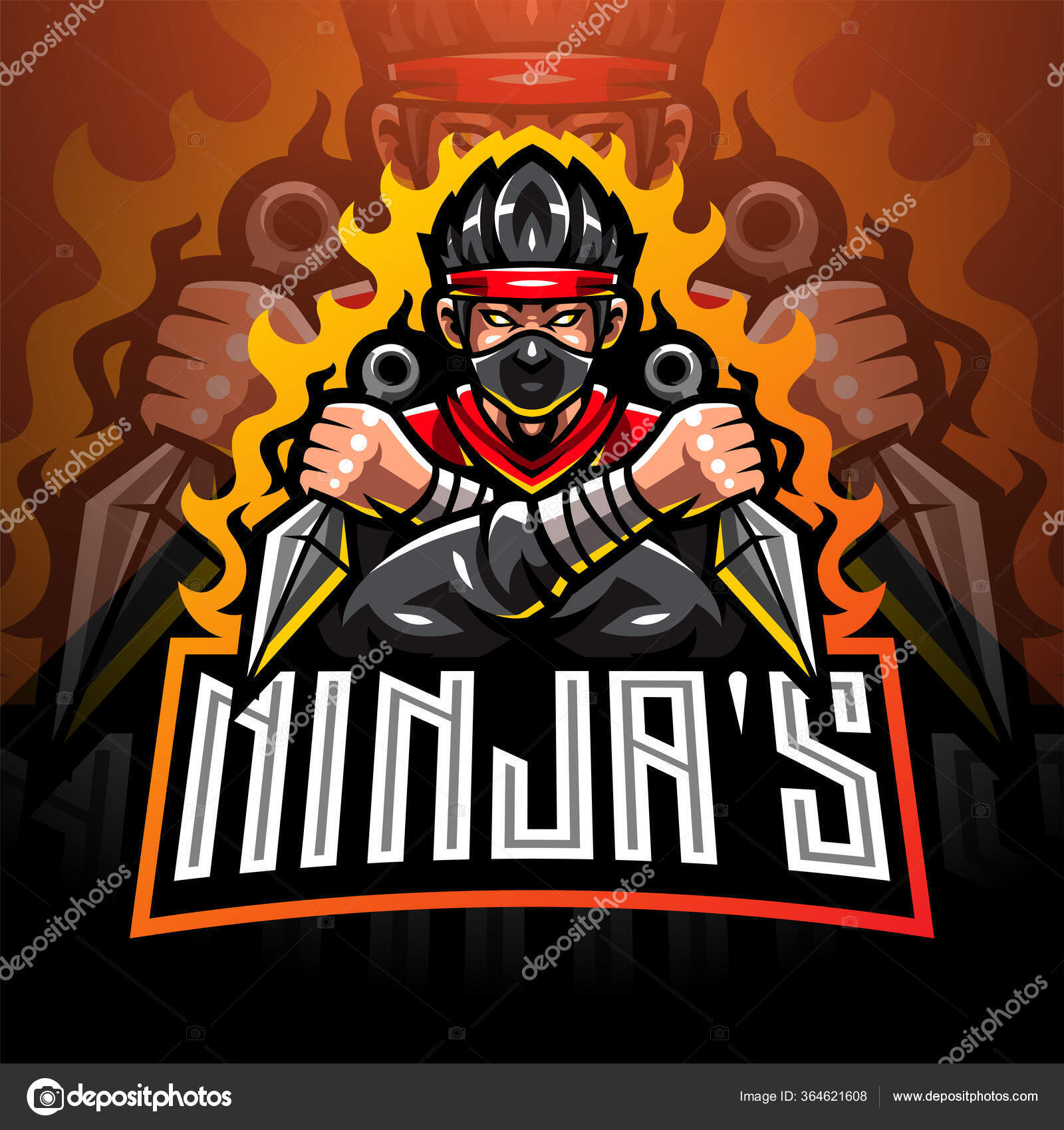 Mascote do logotipo ninja preto e branco design do logotipo ninja esport