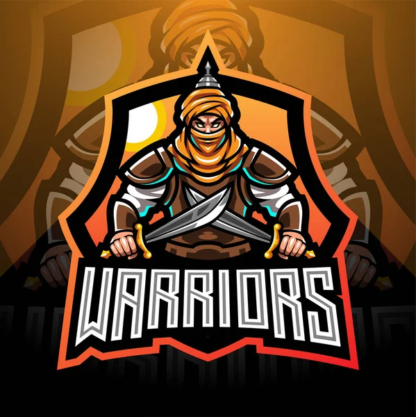 Warriors Esport Mascot Logo Design — Stock Vector