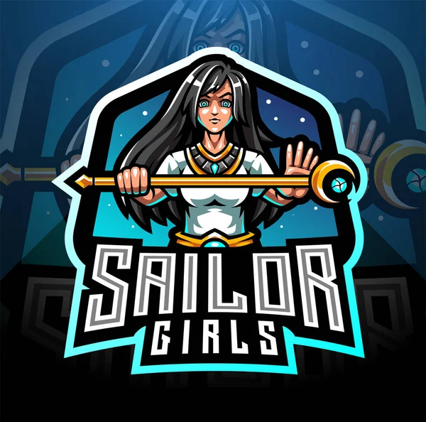 Marinheiro Meninas Esport Mascote Logotipo —  Vetores de Stock