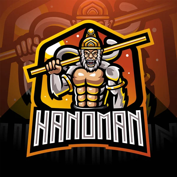 Hanoman Esport Maskot Logotyp Design — Stock vektor