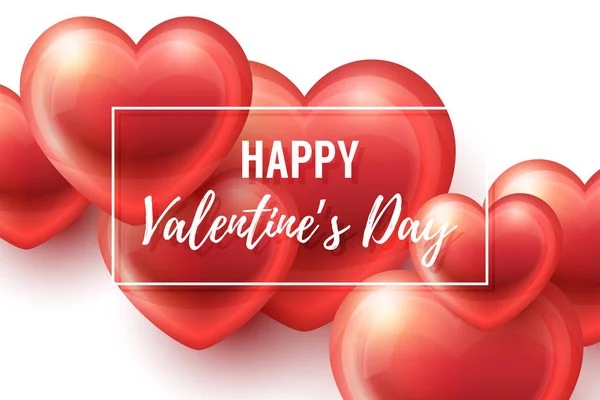 Valentines Day Background with glossy hearts — Stock Vector