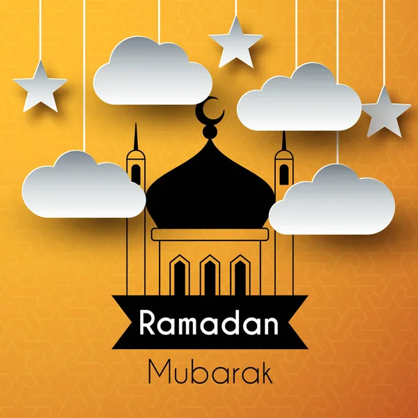Paper Art Greeting Background for Holy Month Ramadan Kareem — Stock Vector