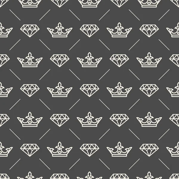 Seamless Pattern with Crown and Diamond Symbols — Stock Vector