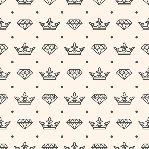 Seamless Pattern with Crown and Diamond Symbols — Stock Vector