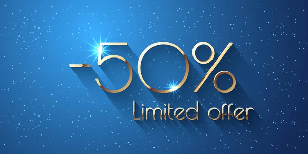 50 Percent Offer Background with golden shining numbers — Stock Vector