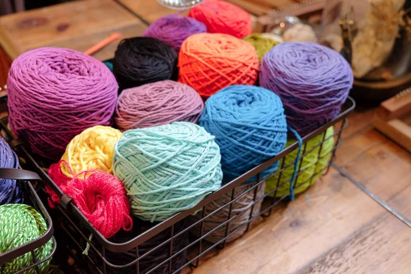 Colorful Yarn Basket Doing Handcraft — Stock Photo, Image