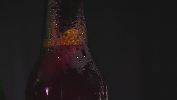 Bottiglia Birra Fredda Sfondo Nero — Video Stock