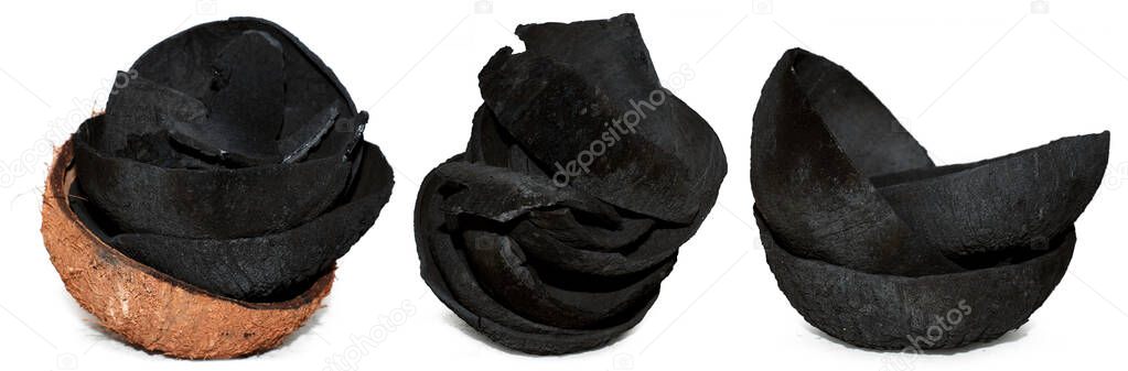 coconut charcoal isolated on white