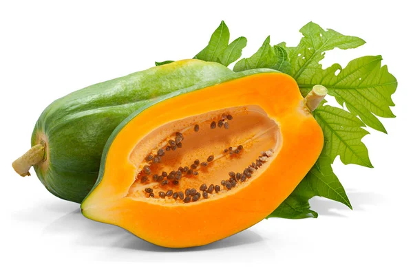 Papaya Fruit Cutting Isolated White Background — Stock Photo, Image