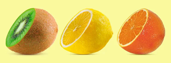 キウイ レモンとオレンジの果実の隔離された背景 — ストック写真