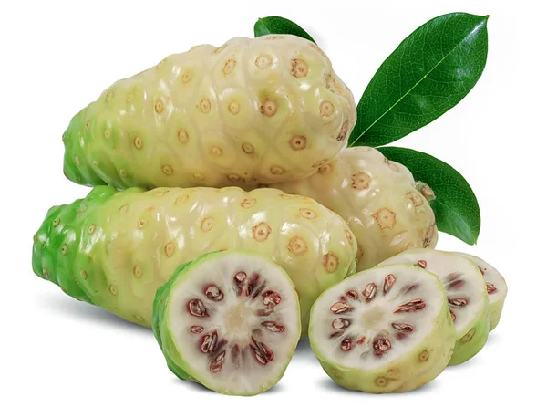 Noni Vagy Morinda Gyümölcsök Izolált Fehér Háttér — Stock Fotó