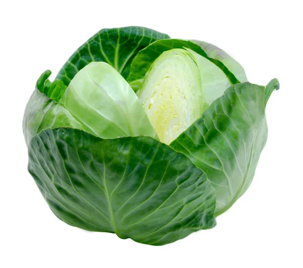 Green Cabbage Isolated White Background — Stock Photo, Image