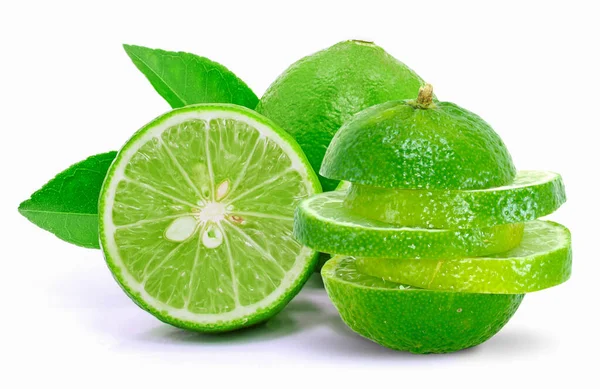 Verse Limoen Vruchten Geïsoleerd Witte Achtergrond — Stockfoto