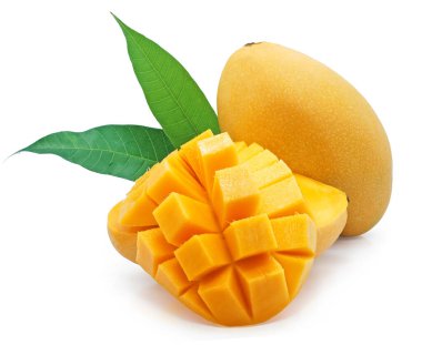 Beyaz arka planda izole edilmiş tatlı mango meyvesi