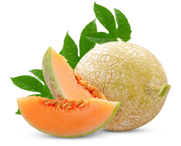 Vers Cantaloupe Meloen Fruit Geïsoleerd Witte Achtergrond — Stockfoto