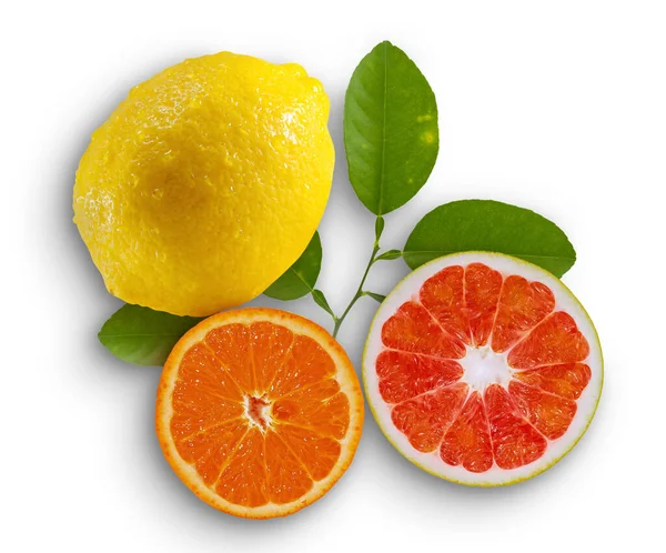 Limon Sinaasappel Pummelo Fruit Geïsoleerd Witte Achtergrond — Stockfoto