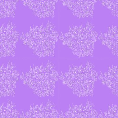 Leylak arkaplanda çiçek desenleri var. Tekrar eden düzen. El yapımı desen, beyaz..