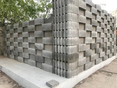 Beton blok duvar Isometric görünümü kamu tuvaleti için inşa üç boyutlu görünüm gibi blok beton ve kum kullanarak desen