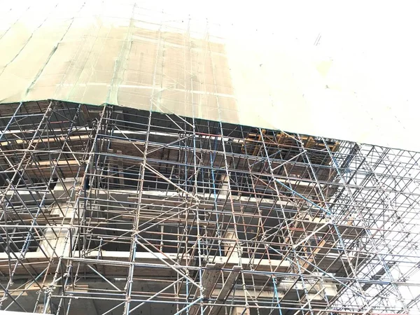 Construção Edifícios Está Andamento Usando Guindaste Torre Instalado Atividades Como — Fotografia de Stock