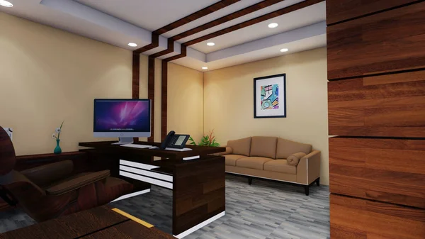 Three Dimensional 3 D interior office design and fully furnished furniture for an chief executive officer of an reputed multinational company