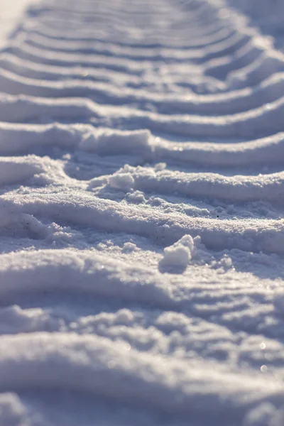 Tracce fresche dal trattore sulla neve in inverno . — Foto Stock