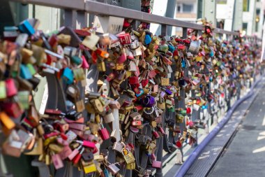 Padlocks on a bridge in Frankfurt am main, Germany.