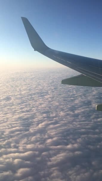 Vedere Avionului Jet Wing Sky Clouds Window Blue Background — Videoclip de stoc